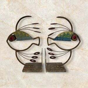 Fish Bookends Metal & Lucite Statement Sculpture Art Decor Fishing Lake Cottage